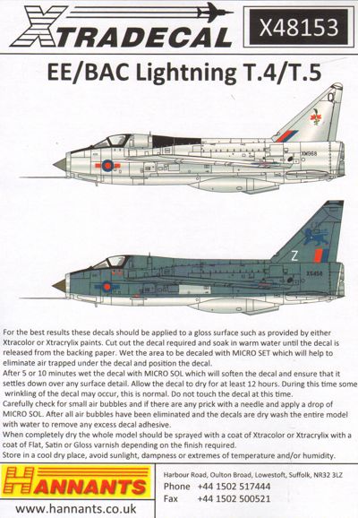 Xtradecal 48153 1:48 BAC/EE Lightning T.4/T.5