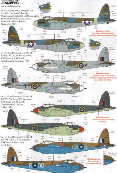 Xtradecal 48156 1:48 de Havilland Mosquito T.Mk.III/B.Mk.IV/FB.Mk.VI