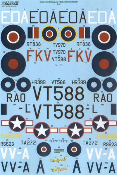 Xtradecal 48156 1:48 de Havilland Mosquito T.Mk.III/B.Mk.IV/FB.Mk.VI