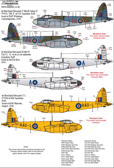 Xtradecal 48156 1:48 de Havilland Mosquito T.Mk.III/B.Mk.IV/FB.Mk.VI