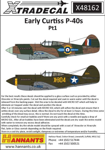 Xtradecal 48162 1:48 Curtiss P-40B Tomahawk (Warhawk) Part 1