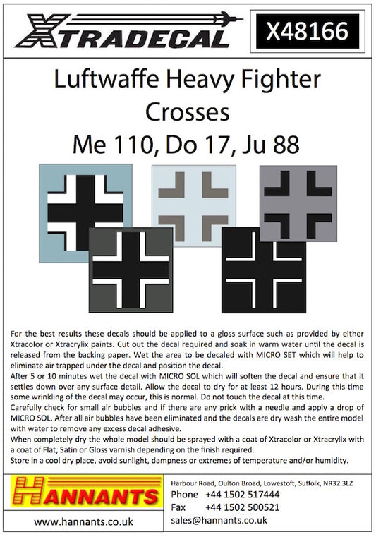 Xtradecal 48166 1:48 Luftwaffe Heavy Fighter Crosses Me-110/Do-17/Ju-88