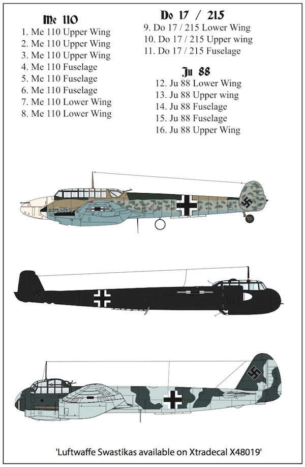 Xtradecal 48166 1:48 Luftwaffe Heavy Fighter Crosses Me-110/Do-17/Ju-88