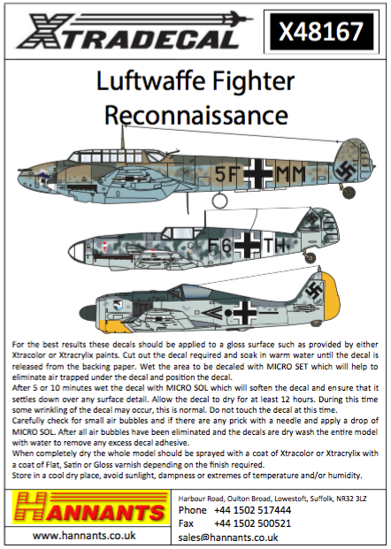 Xtradecal 48167 1:48 Luftwaffe Reconnaissance Fighters