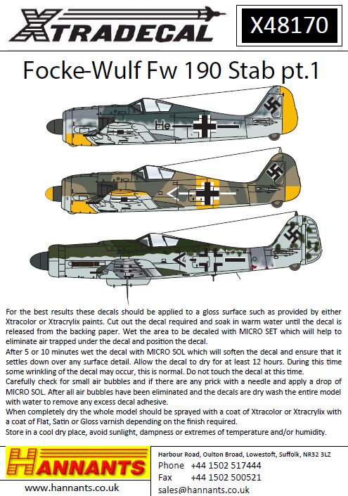 Xtradecal 48170 1:48 Focke-Wulf Fw-190 in Stab Markings Part 1