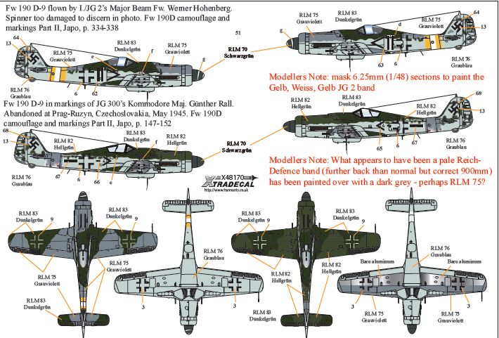 Xtradecal 48170 1:48 Focke-Wulf Fw-190 in Stab Markings Part 1