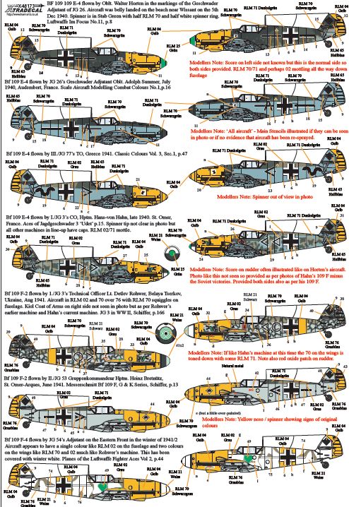 Xtradecal 48173 1:48 Messerschmitt Bf-109s with Stab Markings Part 2