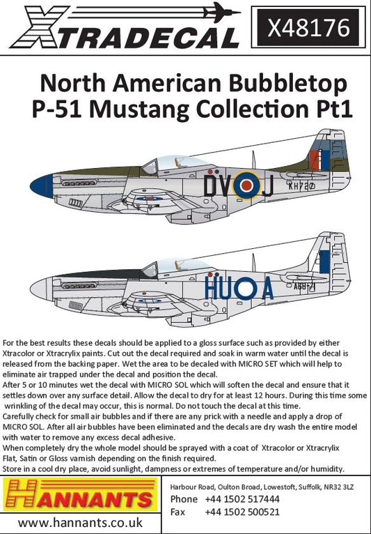 Xtradecal 48176 1:48 North-American P-51D Mustang Bubbletops International Operators Part 1