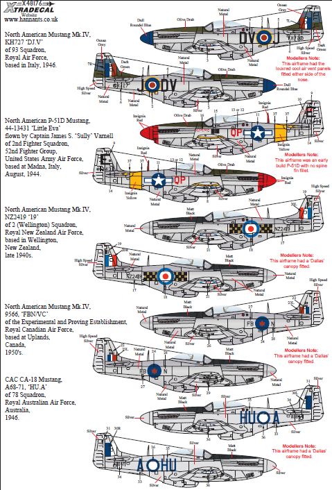 Xtradecal 48176 1:48 North-American P-51D Mustang Bubbletops International Operators Part 1