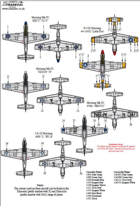 Xtradecal 48176 1:48 North-American P-51D Mustang Bubbletops International Operators Part 1