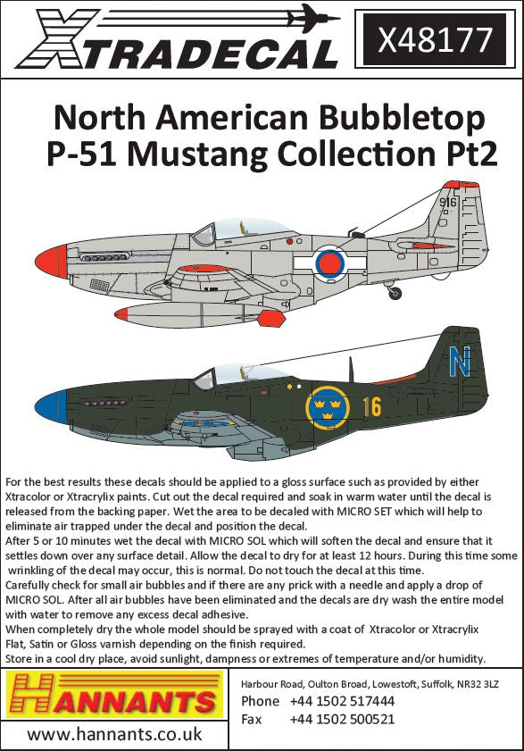 Xtradecal 48177 1:48 North-American P-51D Mustang Bubbletops International Operators Part 2