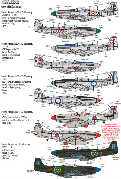 Xtradecal 48177 1:48 North-American P-51D Mustang Bubbletops International Operators Part 2