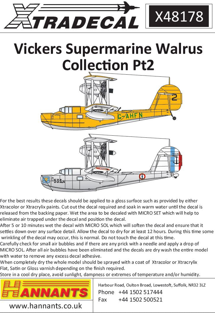 Xtradecal 48178 1:48 Supermarine Walrus Mk.I Collection Part 2