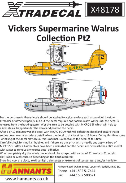 Xtradecal 48178 1:48 Supermarine Walrus Mk.I Collection Part 2