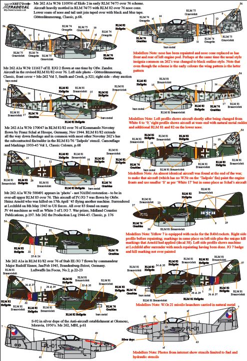 Xtradecal 48179 1:48 Messerschmitt Me-262A1a/U3/A2A/S-92