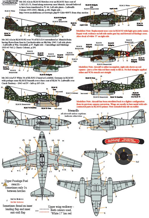 Xtradecal 48179 1:48 Messerschmitt Me-262A1a/U3/A2A/S-92