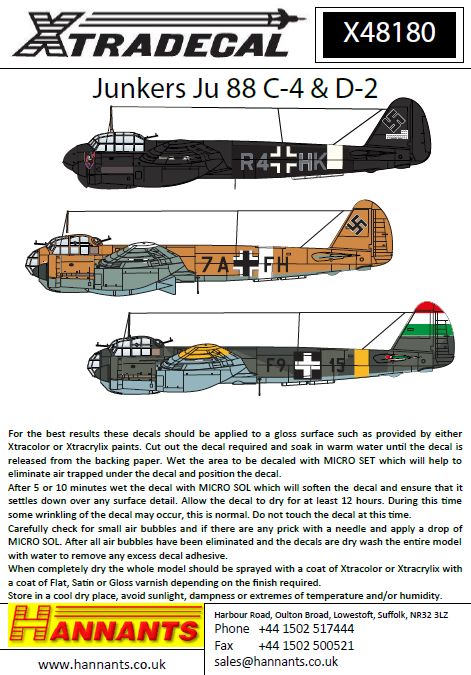 Xtradecal 48180 1:48 Junkers Ju-88C/D