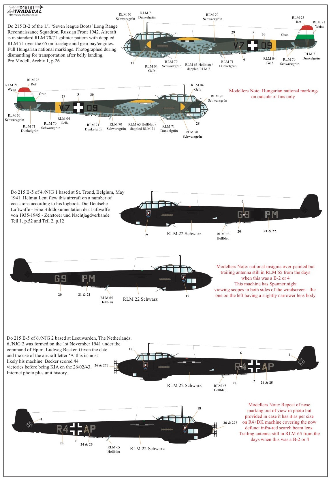 Xtradecal 48181 1:48 Dornier Do-215's