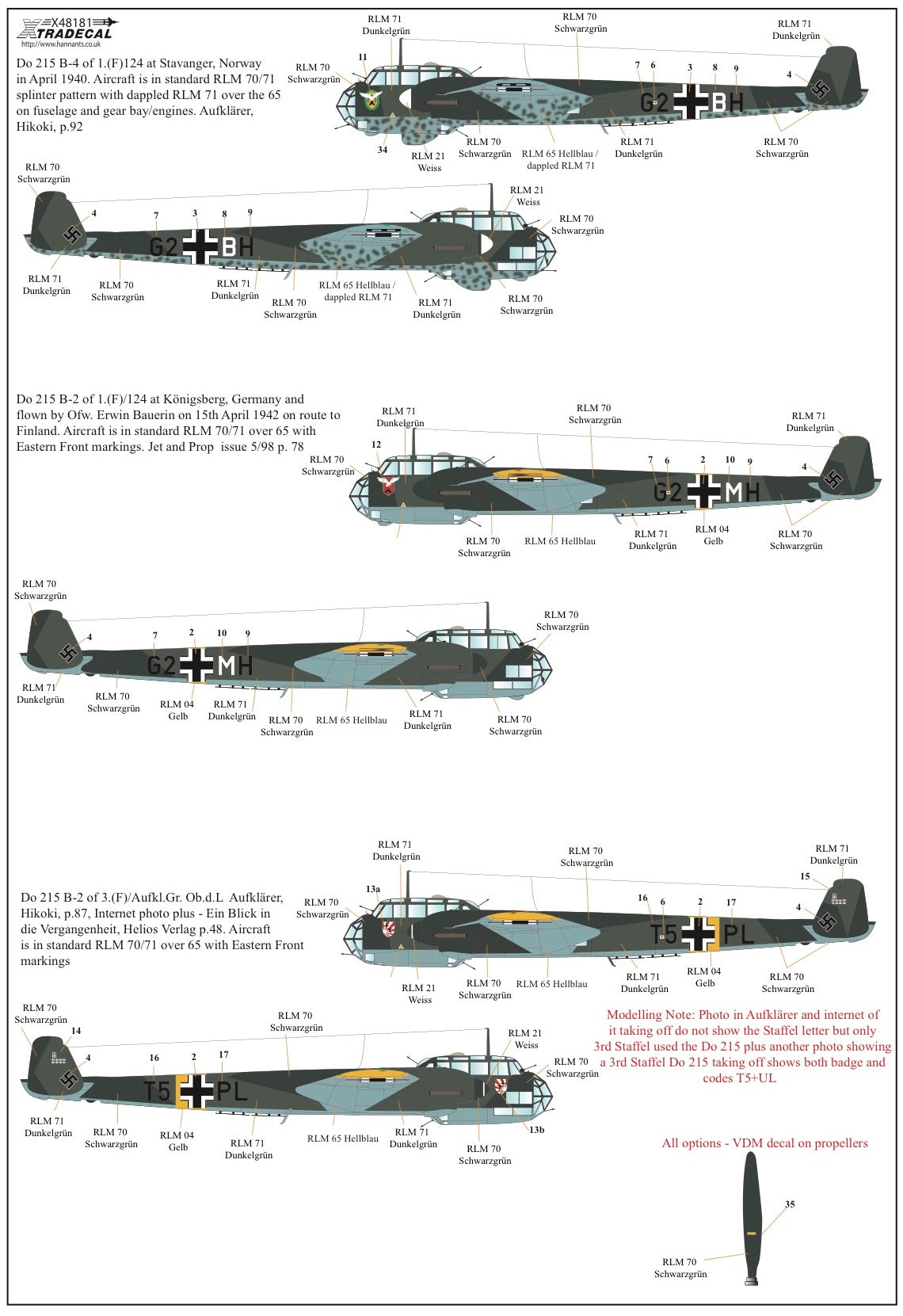 Xtradecal 48181 1:48 Dornier Do-215's