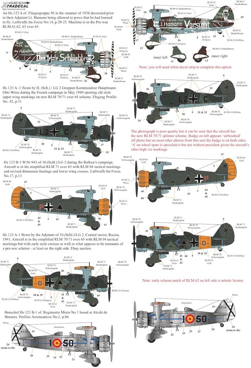 Xtradecal 48182 1:48 Henschel Hs-123A-1/B-1