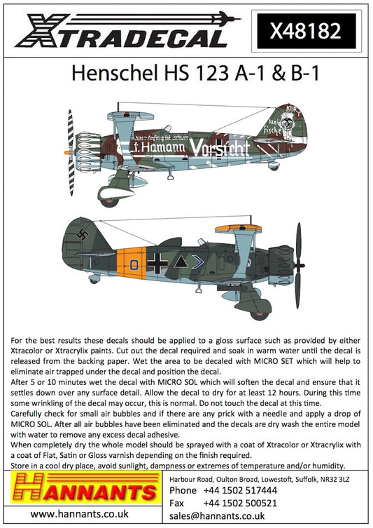 Xtradecal 48182 1:48 Henschel Hs-123A-1/B-1