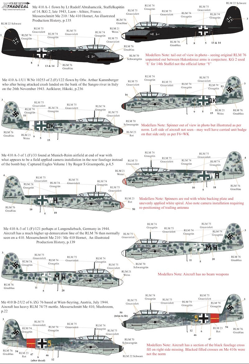 Xtradecal 48185 1:48 Messerchmitt Me-410A-1