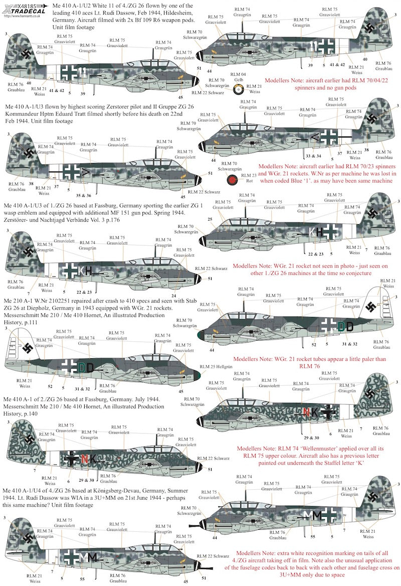 Xtradecal 48185 1:48 Messerchmitt Me-410A-1