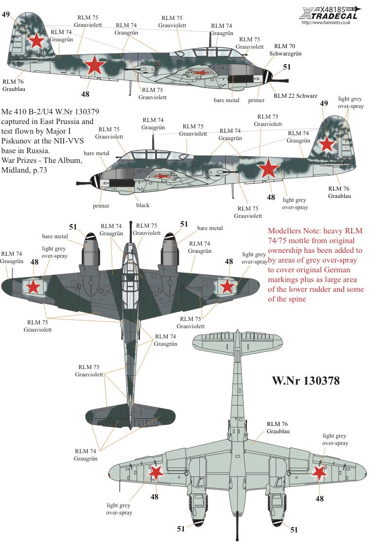 Xtradecal 48185 1:48 Messerchmitt Me-410A-1