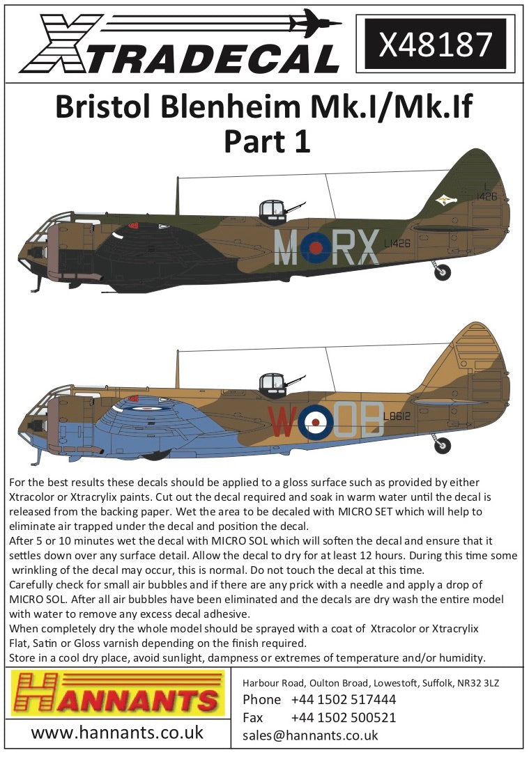 Xtradecal 48187 1:48 Bristol Blenheim Mk.I/Mk.IF Part 1