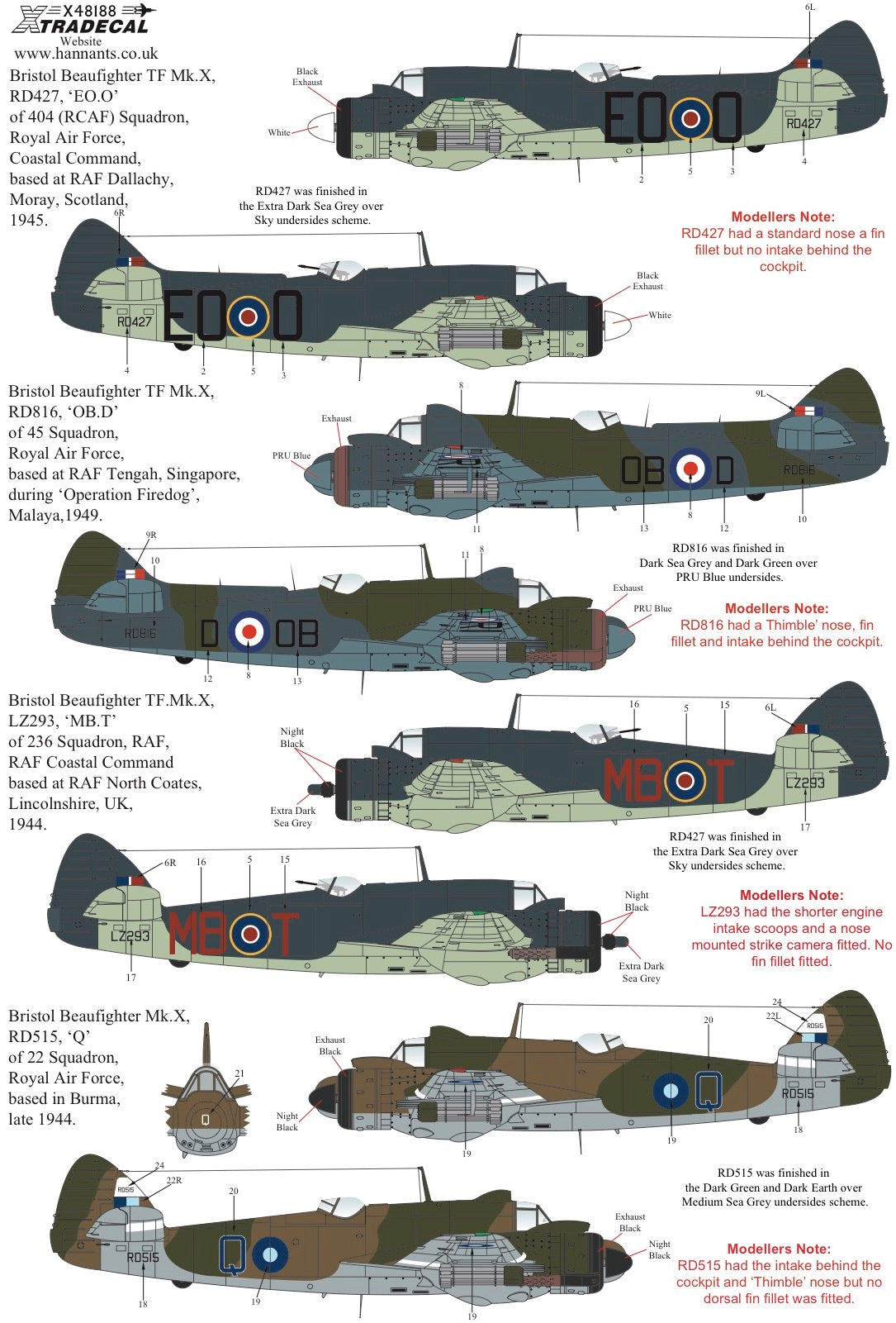 Xtradecal 48188 1:48 Bristol Beaufighter TF. Mk.X