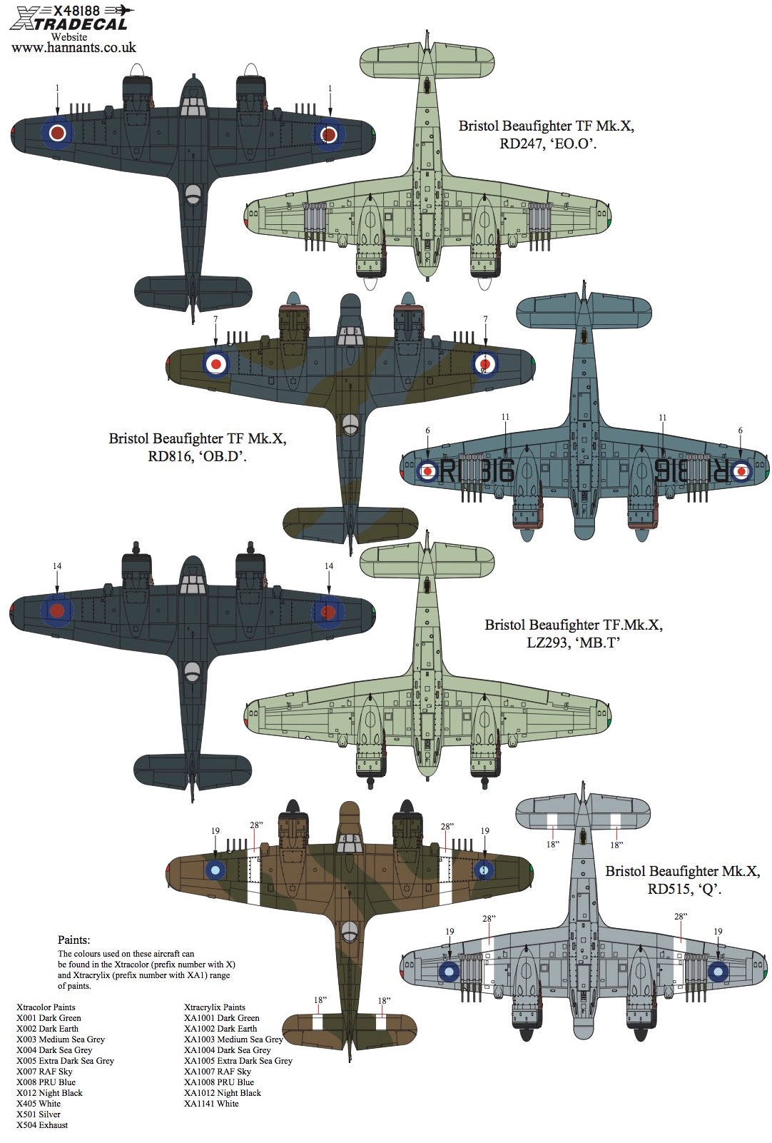 Xtradecal 48188 1:48 Bristol Beaufighter TF. Mk.X