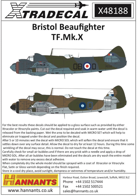 Xtradecal 48188 1:48 Bristol Beaufighter TF. Mk.X