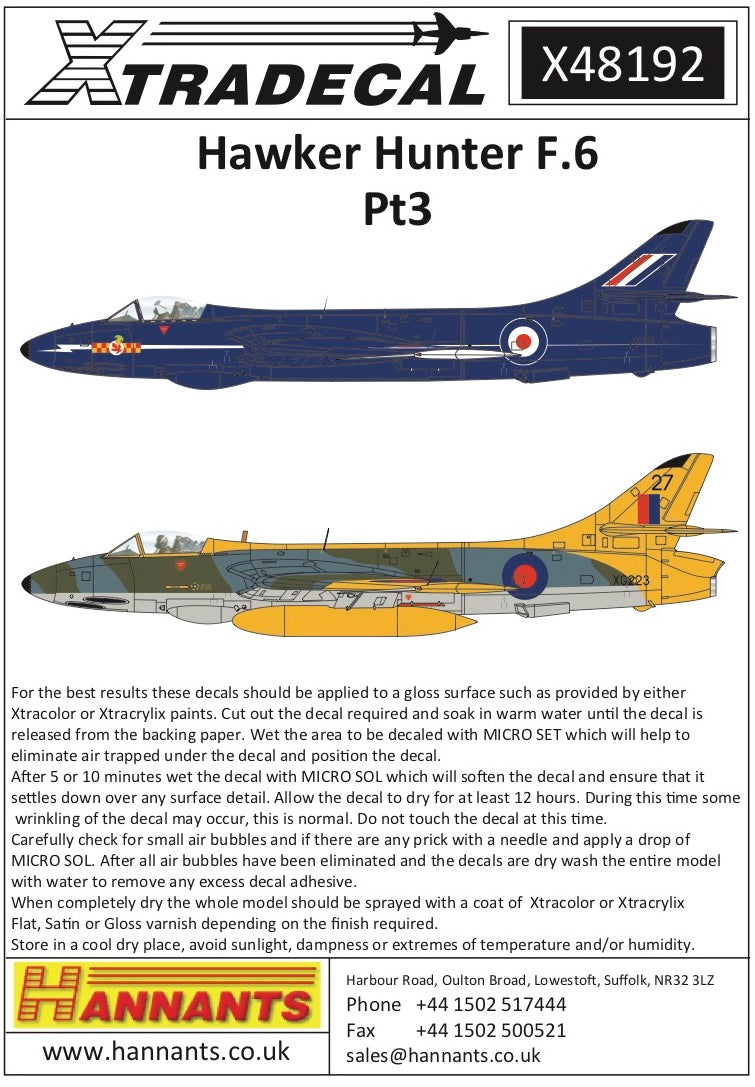 Xtradecal 48192 1:48 Hawker Hunter F.6 Part 3