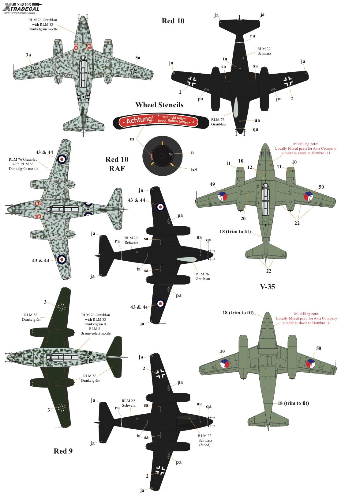 Xtradecal 48193 1:48 Messerschmitt Me-262B-1a