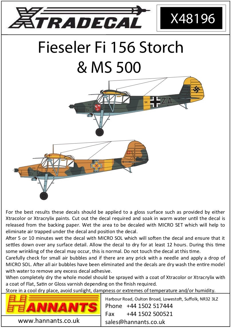 Xtradecal 48196 1:48 Fieseler Fi-156C-3 Storch & MS500