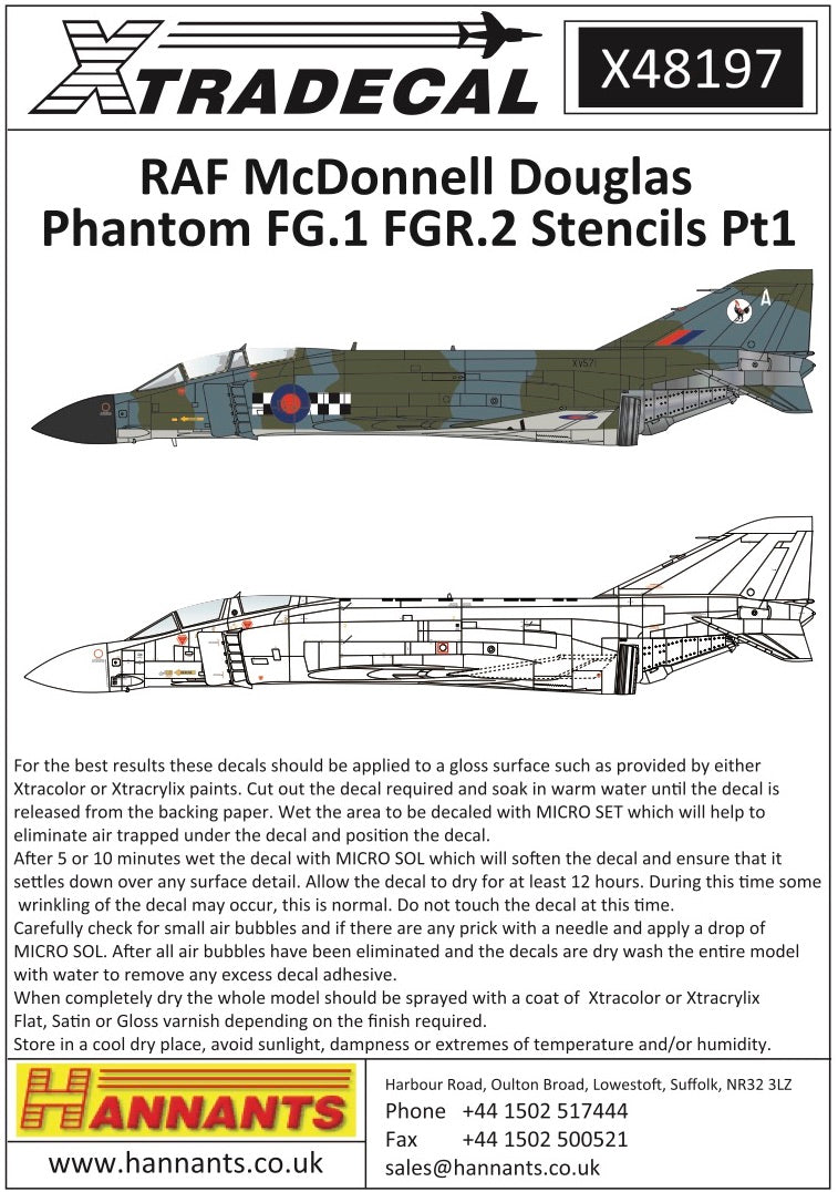 Xtradecal 48197 1:48 RAF McDonnell-Douglas Phantom FG.1/FGR.2 Stencils Part 1