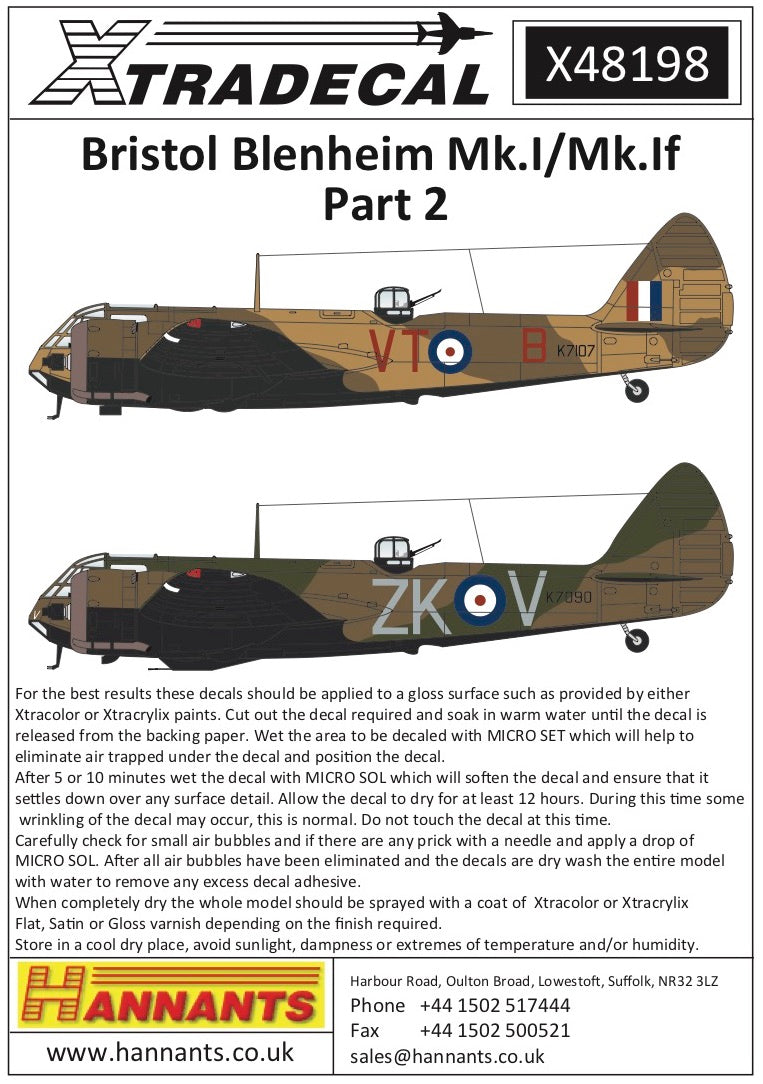 Xtradecal 48198 1:48 Bristol Blenheim Mk.I/Mk.If Part 2