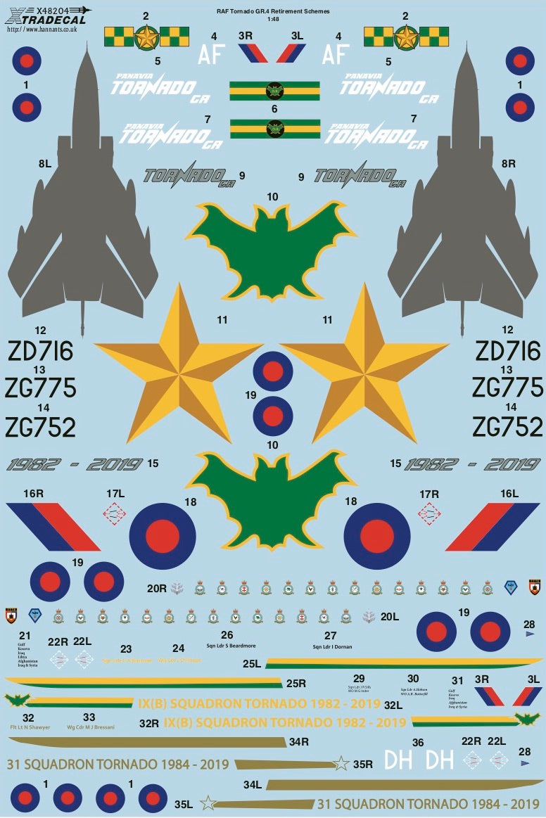 Xtradecal 48204 1:48 RAF Panavia Tornado GR.4 Retirement Schemes