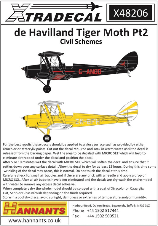 Xtradecal 48206 1:48 de Havilland DH.82a Tiger Moth Civil Schemes Part 2