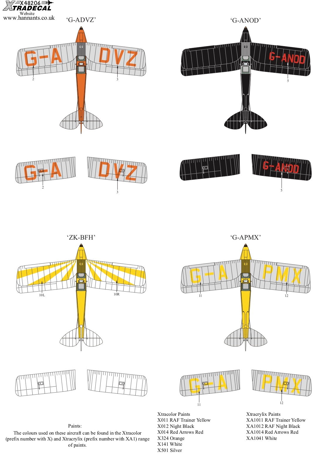 Xtradecal 48206 1:48 de Havilland DH.82a Tiger Moth Civil Schemes Part 2