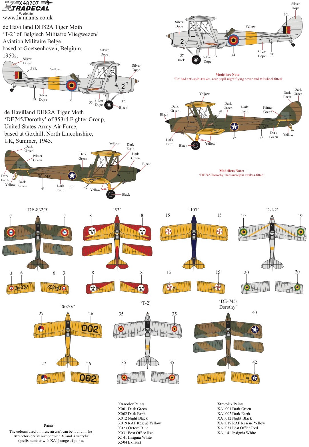 Xtradecal 48207 1:48 de Havilland Tiger Moth Overseas Operators Part 3