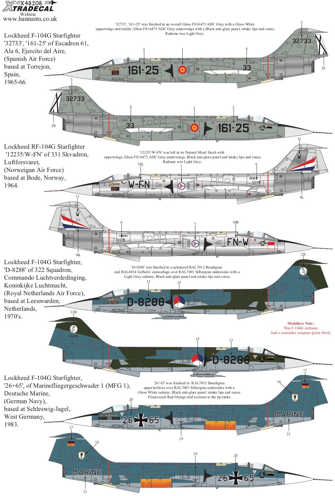 Xtradecal 48208 1:48 Lockheed F-104 Starfighter Collection Part 1