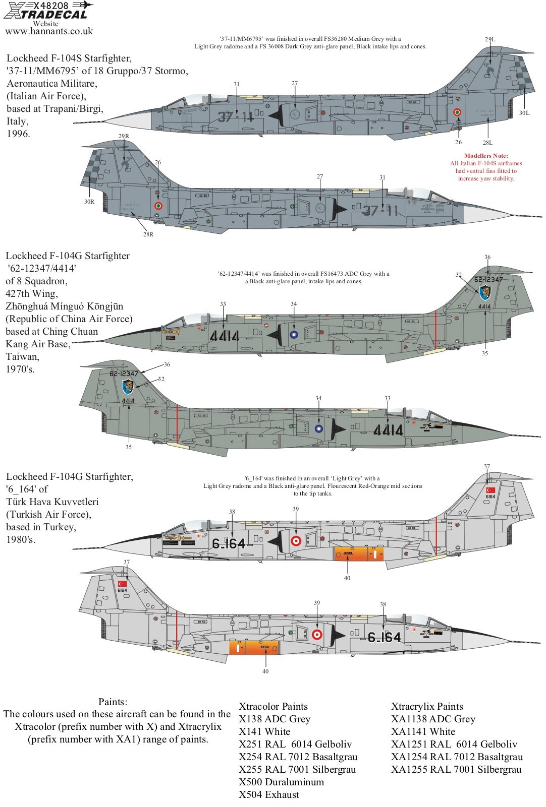 Xtradecal 48208 1:48 Lockheed F-104 Starfighter Collection Part 1