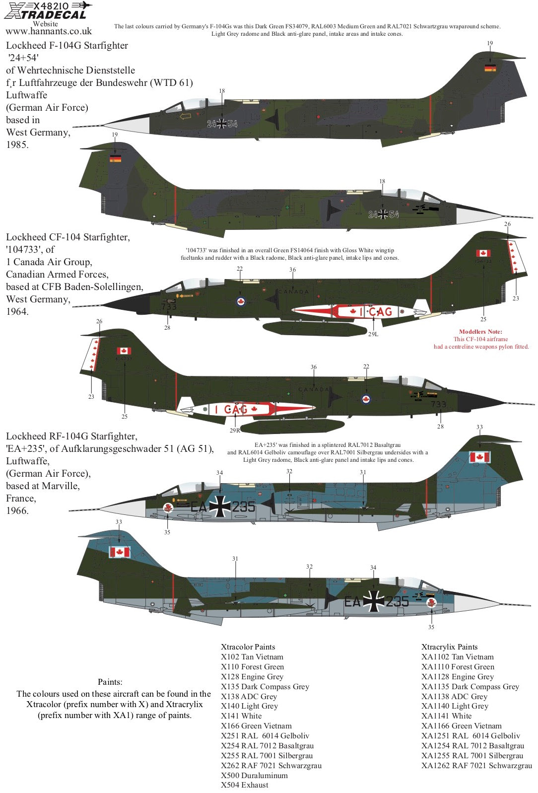 Xtradecal 48210 1:48 Lockheed F-104 Starfighter Collection Part 3