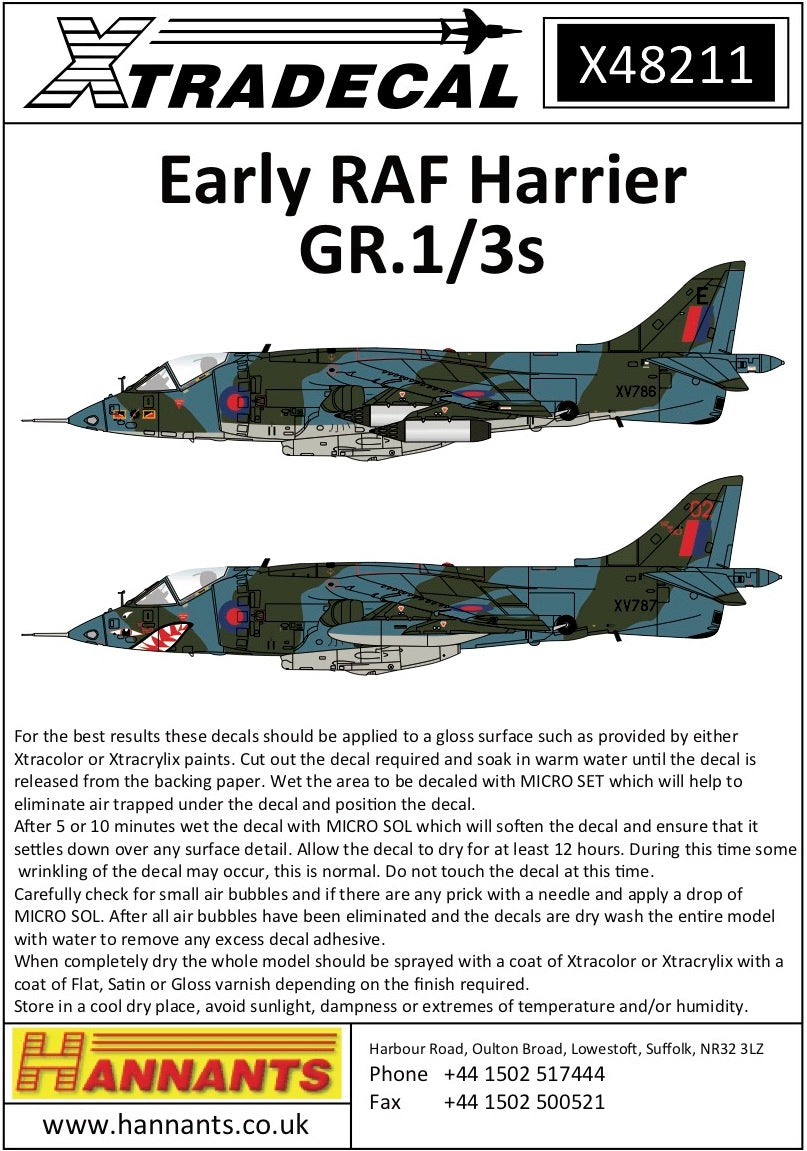 Xtradecal 48211 1:48 Early RAF Harrier GR.1/3s