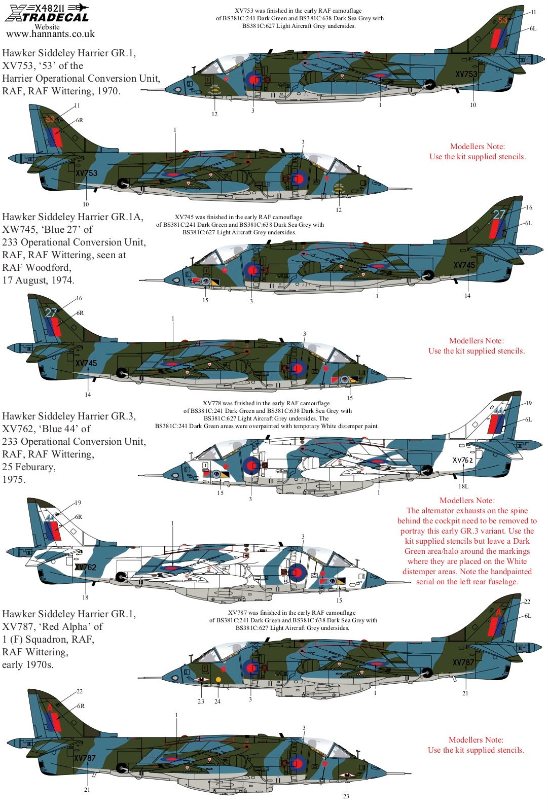 Xtradecal 48211 1:48 Early RAF Harrier GR.1/3s