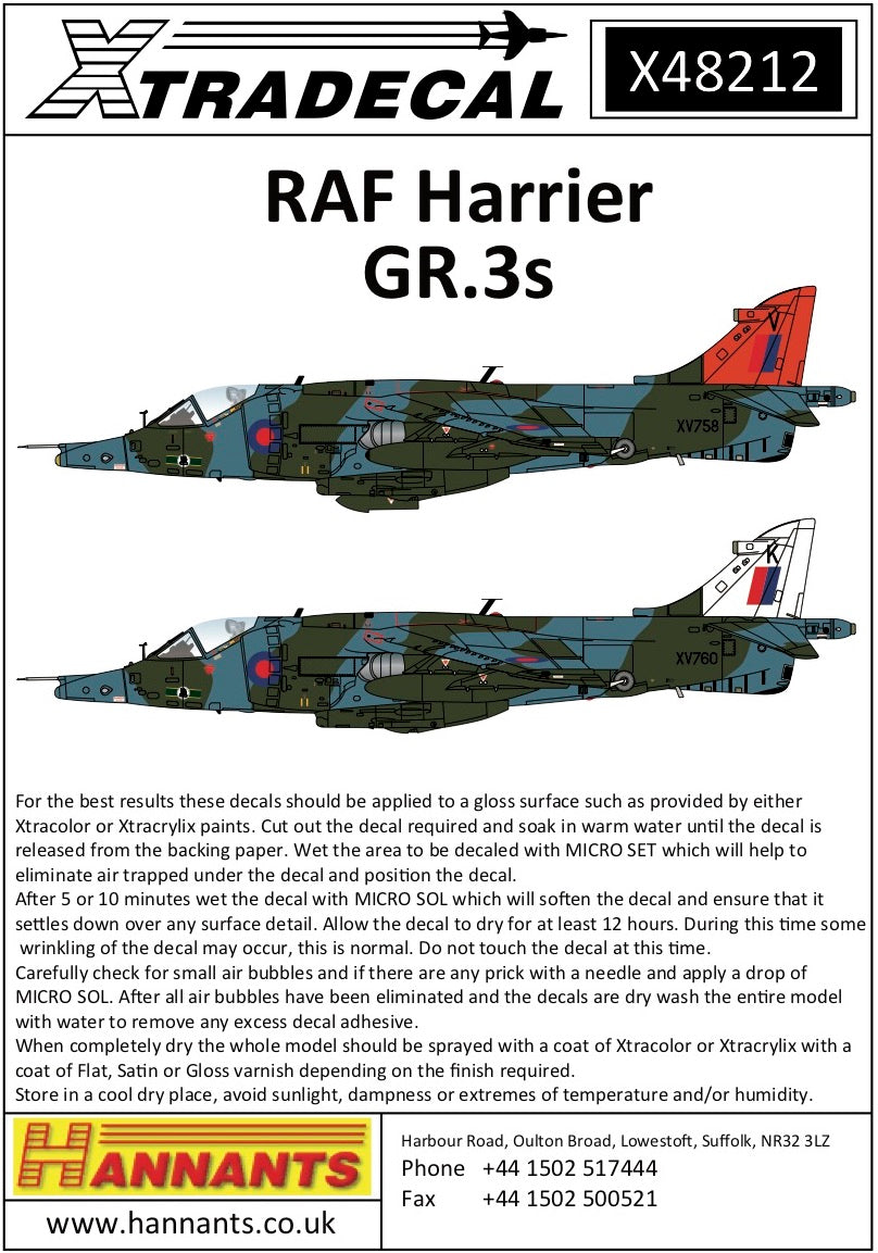 Xtradecal 48212 1:48 RAF Harrier GR.3s