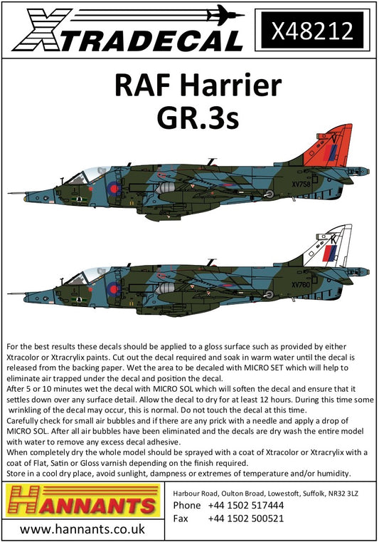 Xtradecal 48212 1:48 RAF Harrier GR.3s