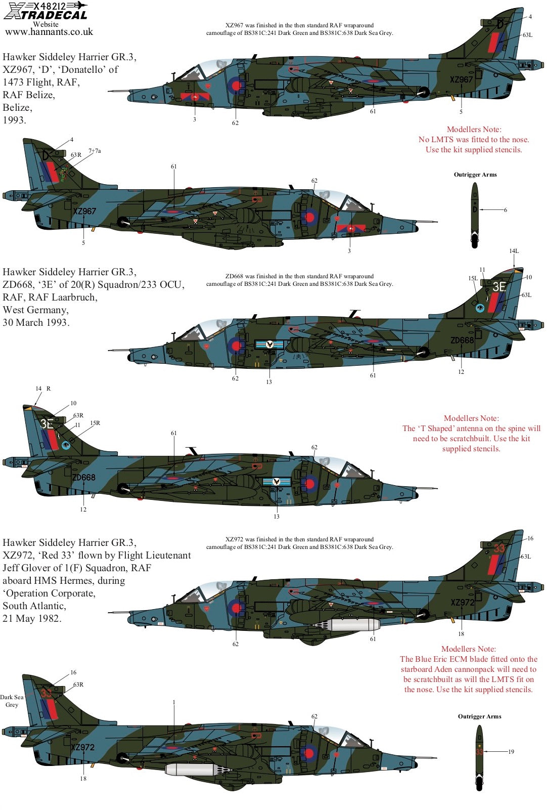 Xtradecal 48212 1:48 RAF Harrier GR.3s