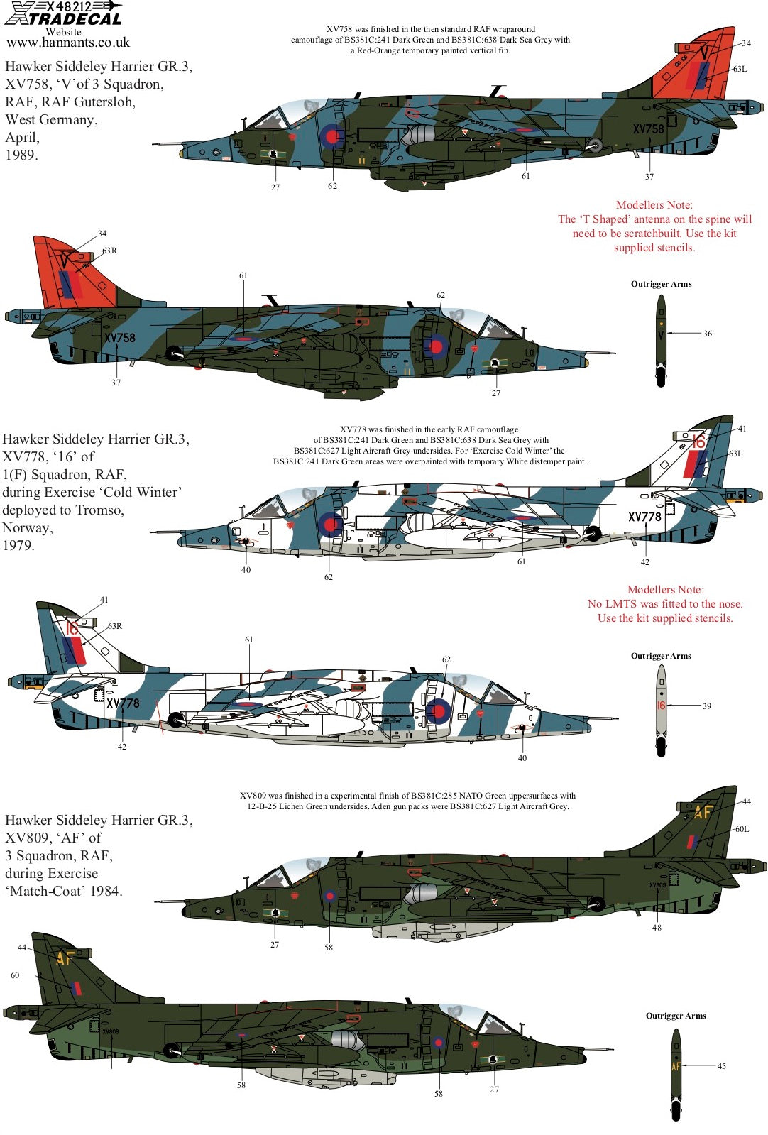 Xtradecal 48212 1:48 RAF Harrier GR.3s